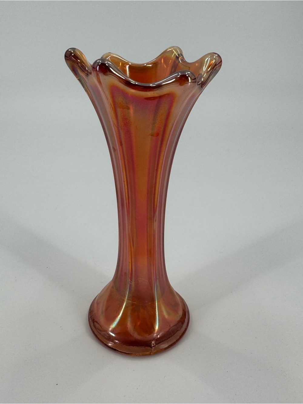 Antique Imperial Glass Marigold Carnival Glass "Morning Glory" Swung Vase 6.5"
